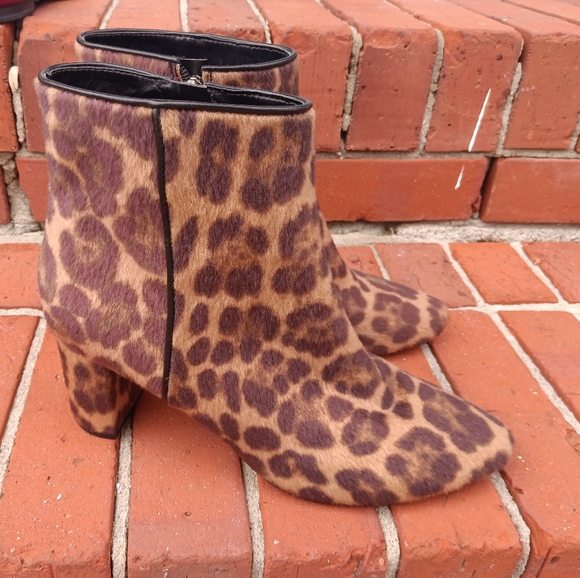 Nine West Brown & Tan Leopard Faux Fur Ankle Booties Women's Size 7.5 - Picture 13 of 14
